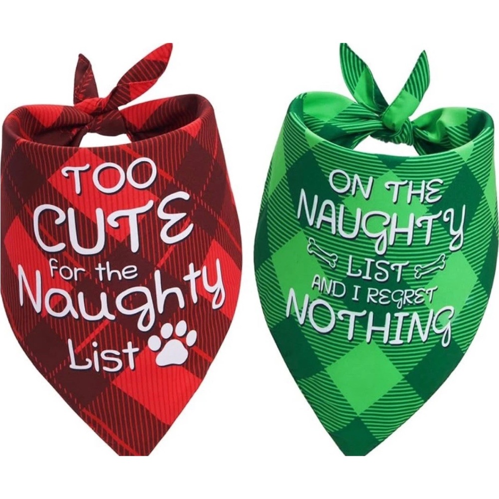 Set Of 2 Christmas Bandana For Medium To Large Dog Pet Christmas Plaid Scarfs